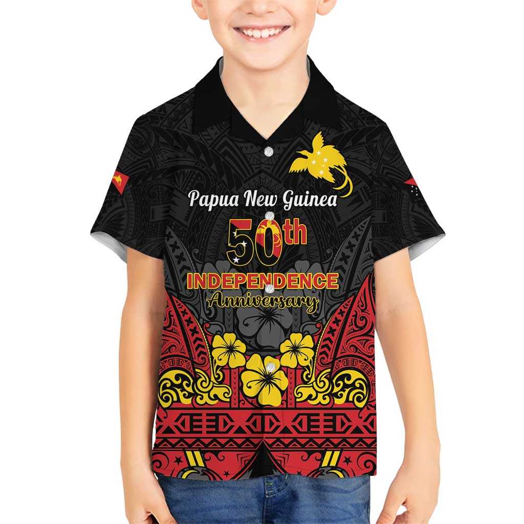 Papua New Guinea Independence Day Family Matching Puletasi and Hawaiian Shirt PNG Bird of Paradise 50th Anniversary LT14 Son's Shirt Black - Polynesian Pride