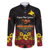 Papua New Guinea Independence Day Family Matching Short Sleeve Bodycon Dress and Hawaiian Shirt PNG Bird of Paradise 50th Anniversary LT14 Dad's Shirt - Long Sleeve Black - Polynesian Pride