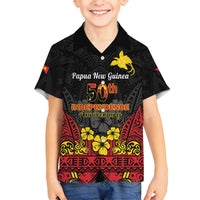 Papua New Guinea Independence Day Family Matching Summer Maxi Dress and Hawaiian Shirt PNG Bird of Paradise 50th Anniversary LT14 Son's Shirt Black - Polynesian Pride