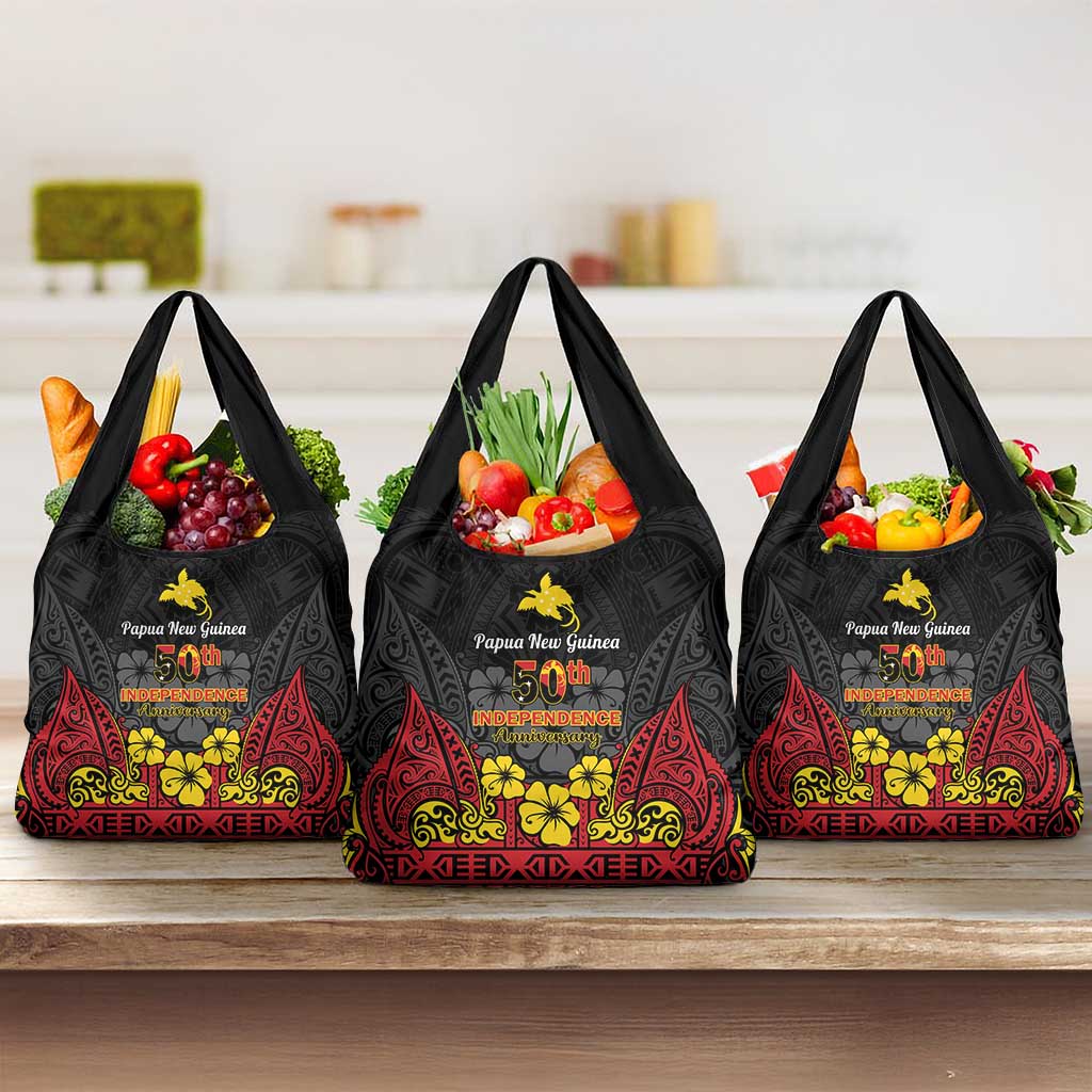 Papua New Guinea Independence Day Grocery Bag PNG Bird of Paradise 50th Anniversary LT14 3-pack One Size Black - Polynesian Pride