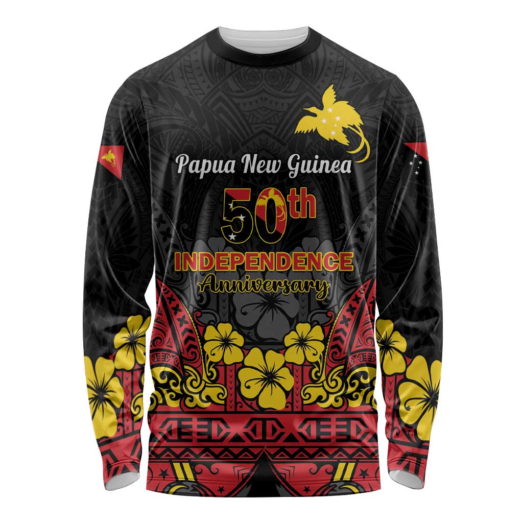 Papua New Guinea Independence Day Long Sleeve Shirt PNG Bird of Paradise 50th Anniversary LT14 Unisex Black - Polynesian Pride