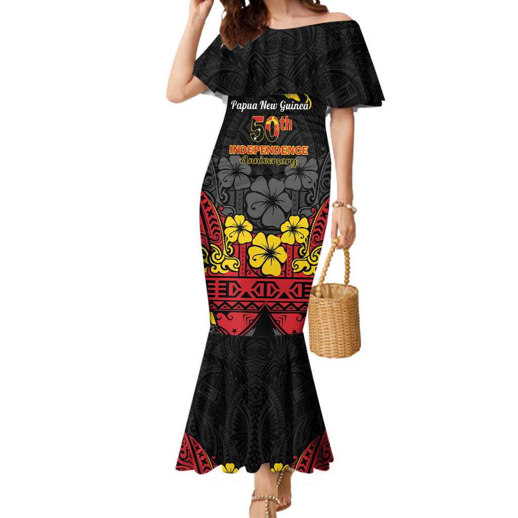 Papua New Guinea Independence Day Mermaid Dress PNG Bird of Paradise 50th Anniversary LT14 Women Black - Polynesian Pride