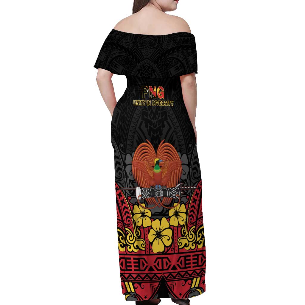 Papua New Guinea Independence Day Off Shoulder Maxi Dress PNG Bird of Paradise 50th Anniversary LT14 - Polynesian Pride