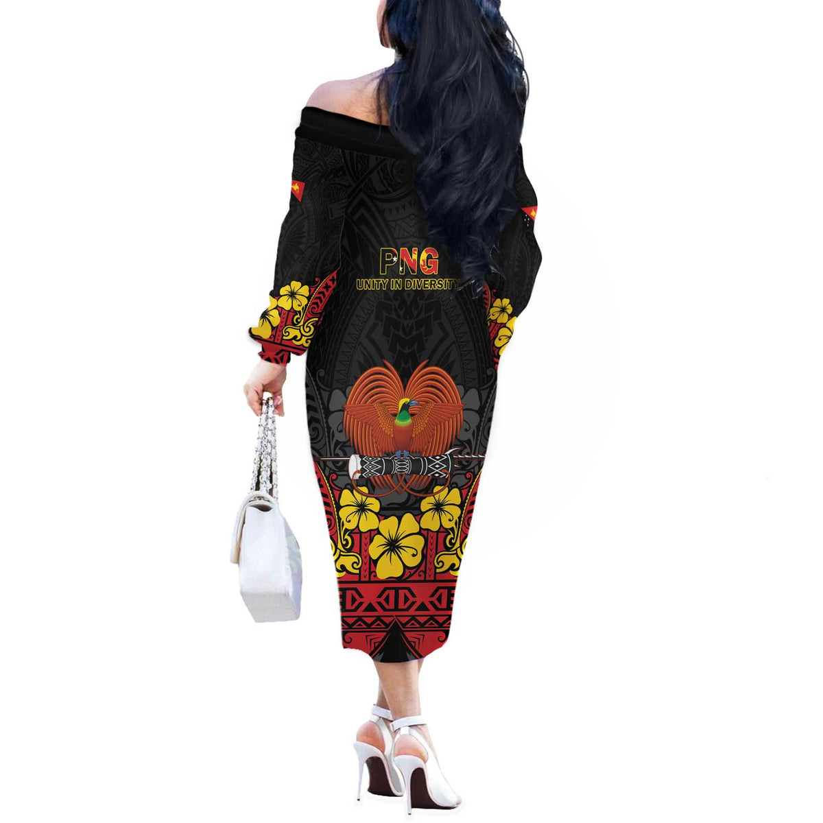 Papua New Guinea Independence Day Off The Shoulder Long Sleeve Dress PNG Bird of Paradise 50th Anniversary LT14 - Polynesian Pride