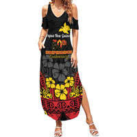 Papua New Guinea Independence Day Summer Maxi Dress PNG Bird of Paradise 50th Anniversary LT14 Women Black - Polynesian Pride