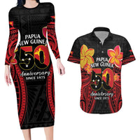 Papua New Guinea Independence Day Couples Matching Long Sleeve Bodycon Dress and Hawaiian Shirt PNG Since 1975 LT14 Black - Polynesian Pride