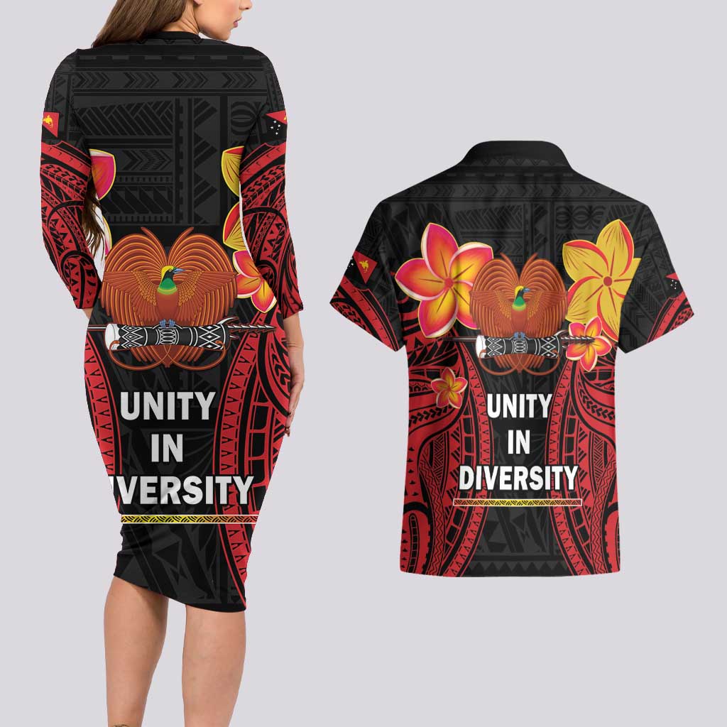 Papua New Guinea Independence Day Couples Matching Long Sleeve Bodycon Dress and Hawaiian Shirt PNG Since 1975 LT14 - Polynesian Pride