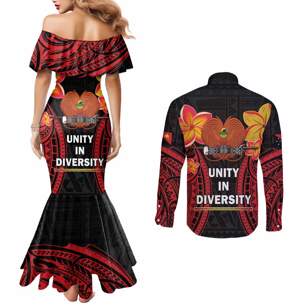 Papua New Guinea Independence Day Couples Matching Mermaid Dress and Long Sleeve Button Shirt PNG Since 1975 LT14 - Polynesian Pride