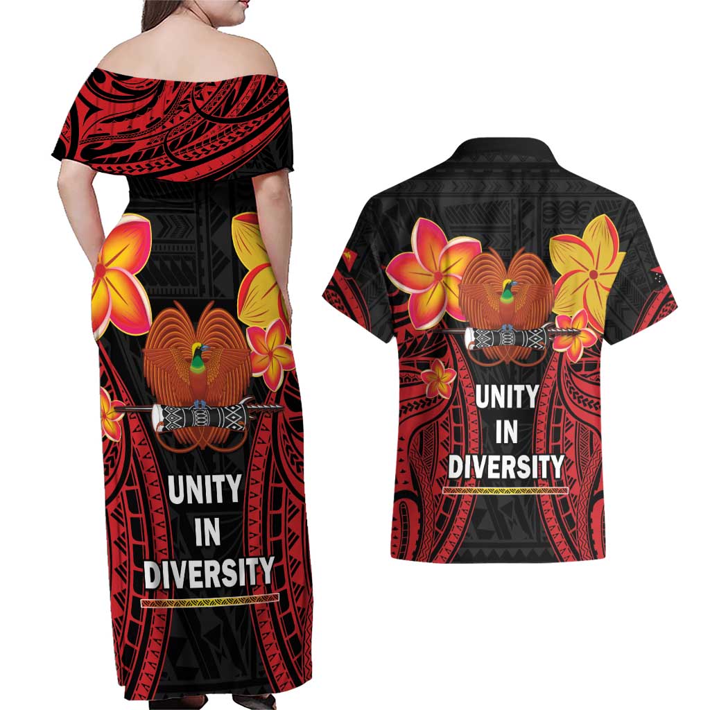 Papua New Guinea Independence Day Couples Matching Off Shoulder Maxi Dress and Hawaiian Shirt PNG Since 1975 LT14 - Polynesian Pride