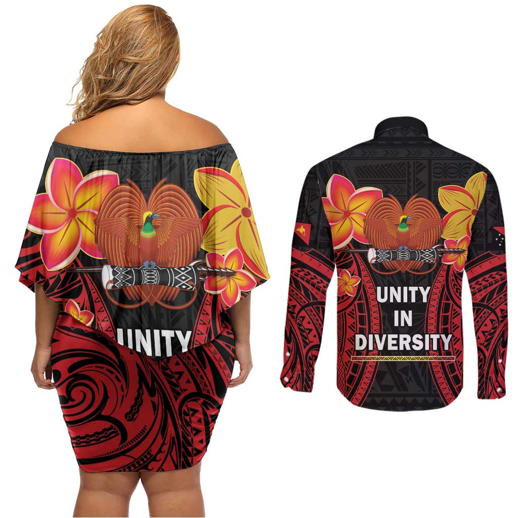 Papua New Guinea Independence Day Couples Matching Off Shoulder Short Dress and Long Sleeve Button Shirt PNG Since 1975 LT14 - Polynesian Pride