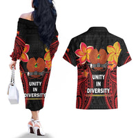 Papua New Guinea Independence Day Couples Matching Off The Shoulder Long Sleeve Dress and Hawaiian Shirt PNG Since 1975 LT14 - Polynesian Pride
