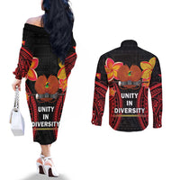 Papua New Guinea Independence Day Couples Matching Off The Shoulder Long Sleeve Dress and Long Sleeve Button Shirt PNG Since 1975 LT14 - Polynesian Pride