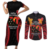 Papua New Guinea Independence Day Couples Matching Short Sleeve Bodycon Dress and Long Sleeve Button Shirt PNG Since 1975 LT14 Black - Polynesian Pride