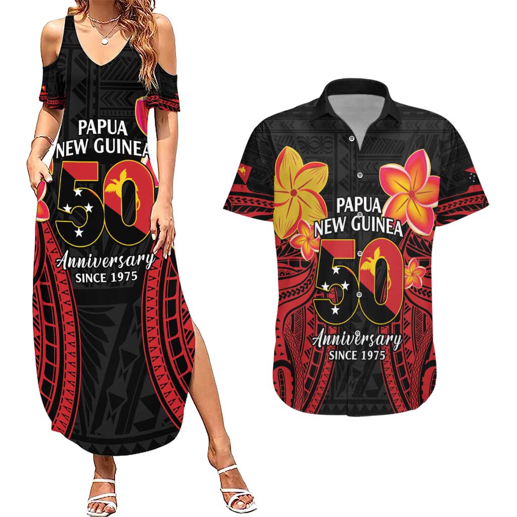Papua New Guinea Independence Day Couples Matching Summer Maxi Dress and Hawaiian Shirt PNG Since 1975 LT14 Black - Polynesian Pride
