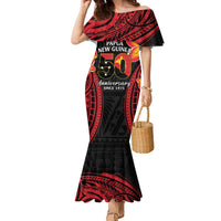 Papua New Guinea Independence Day Family Matching Mermaid Dress and Hawaiian Shirt PNG Since 1975 LT14 Mom's Dress Black - Polynesian Pride