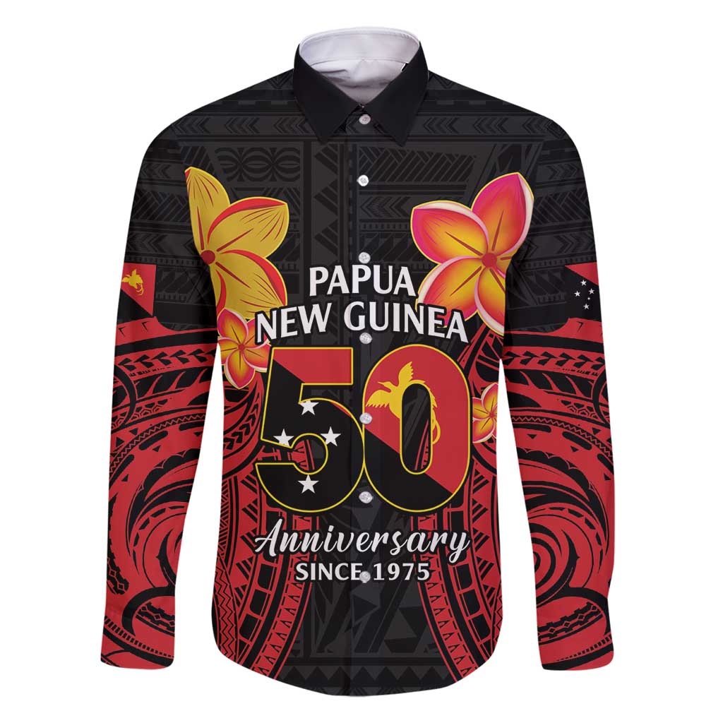 Papua New Guinea Independence Day Family Matching Off Shoulder Short Dress and Hawaiian Shirt PNG Since 1975 LT14 Dad's Shirt - Long Sleeve Black - Polynesian Pride