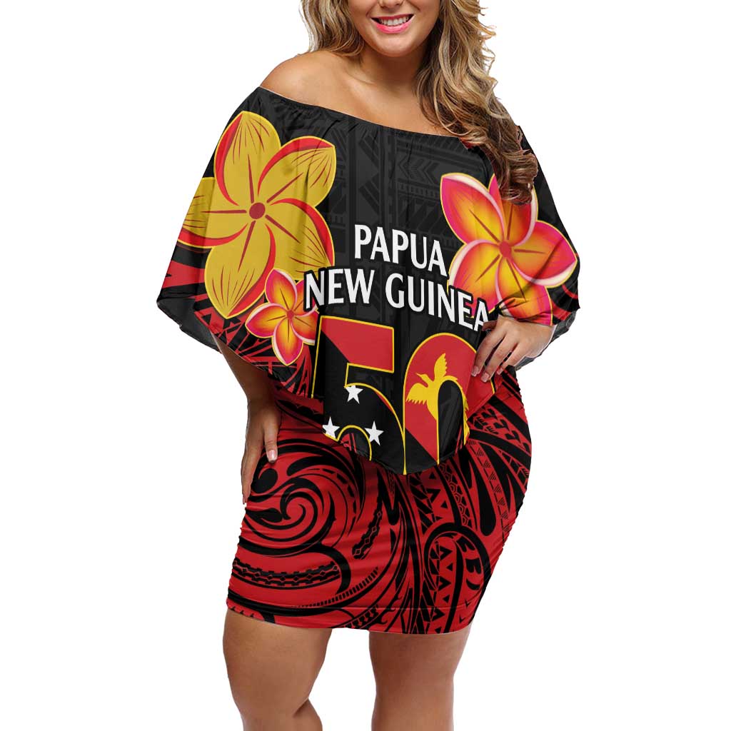 Papua New Guinea Independence Day Family Matching Off Shoulder Short Dress and Hawaiian Shirt PNG Since 1975 LT14 Mom's Dress Black - Polynesian Pride