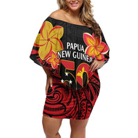 Papua New Guinea Independence Day Family Matching Off Shoulder Short Dress and Hawaiian Shirt PNG Since 1975 LT14 Mom's Dress Black - Polynesian Pride