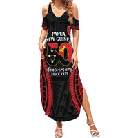 Papua New Guinea Independence Day Family Matching Summer Maxi Dress and Hawaiian Shirt PNG Since 1975 LT14 Mom's Dress Black - Polynesian Pride