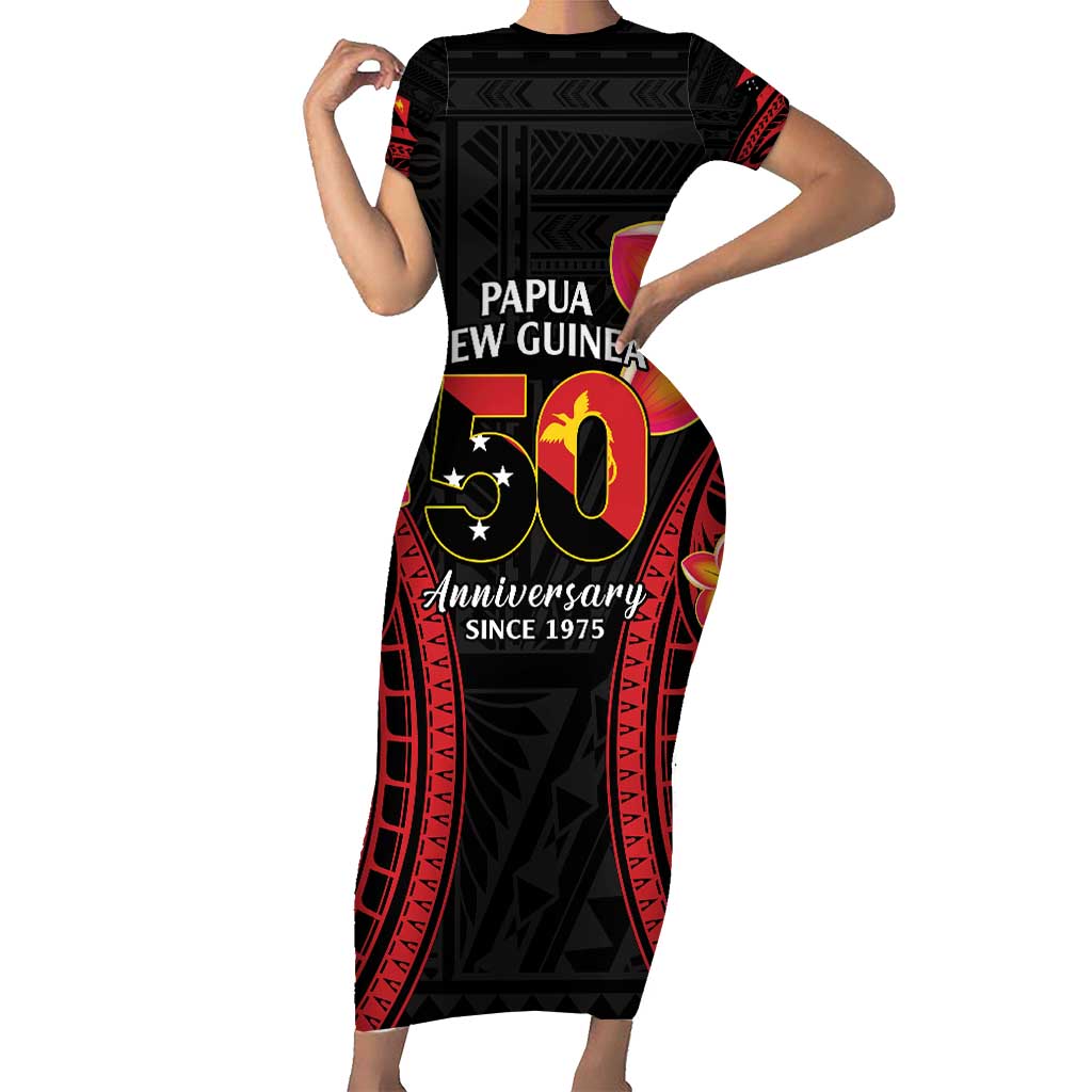 Papua New Guinea Independence Day Short Sleeve Bodycon Dress PNG Since 1975 LT14 Long Dress Black - Polynesian Pride