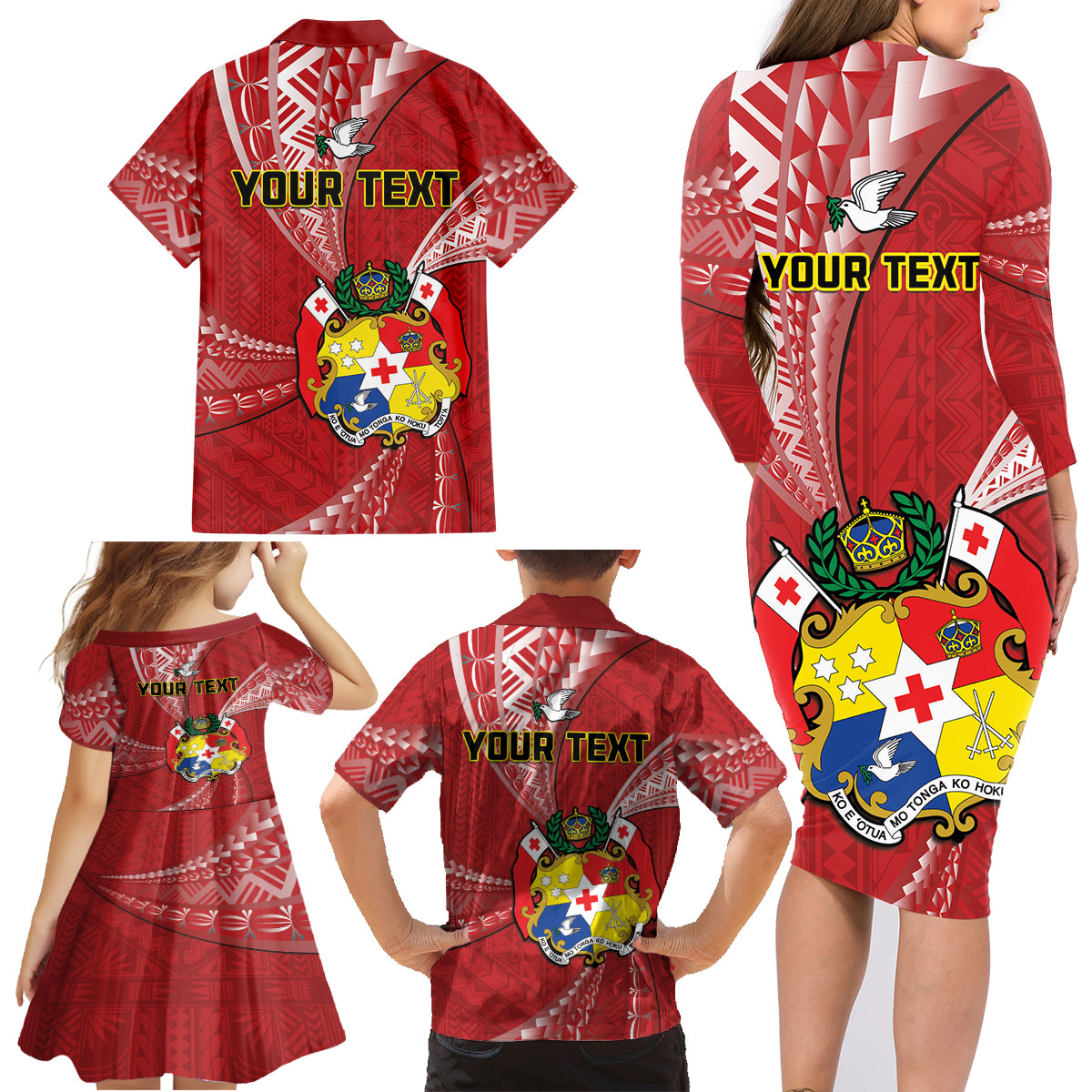 Personalised Tonga Independence Day Family Matching Long Sleeve Bodycon Dress and Hawaiian Shirt Happy 54th Independence Anniversary Ngatu Pattern LT14 - Polynesian Pride