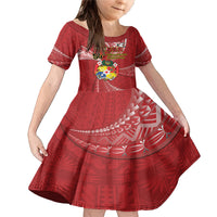 Personalised Tonga Independence Day Family Matching Mermaid Dress and Hawaiian Shirt Happy 54th Independence Anniversary Ngatu Pattern LT14 Daughter's Dress Red - Polynesian Pride