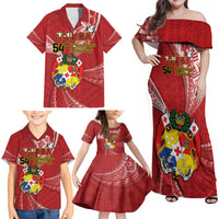 Personalised Tonga Independence Day Family Matching Off Shoulder Maxi Dress and Hawaiian Shirt Happy 54th Independence Anniversary Ngatu Pattern LT14 - Polynesian Pride
