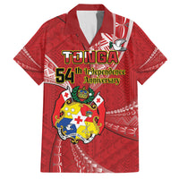 Personalised Tonga Independence Day Family Matching Off Shoulder Maxi Dress and Hawaiian Shirt Happy 54th Independence Anniversary Ngatu Pattern LT14 Dad's Shirt - Short Sleeve Red - Polynesian Pride