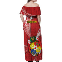 Personalised Tonga Independence Day Family Matching Off Shoulder Maxi Dress and Hawaiian Shirt Happy 54th Independence Anniversary Ngatu Pattern LT14 - Polynesian Pride