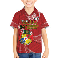 Personalised Tonga Independence Day Family Matching Off Shoulder Maxi Dress and Hawaiian Shirt Happy 54th Independence Anniversary Ngatu Pattern LT14 Son's Shirt Red - Polynesian Pride
