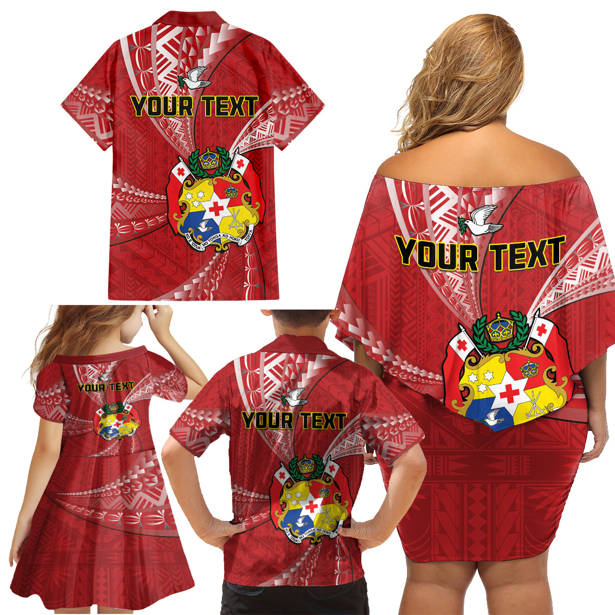 Personalised Tonga Independence Day Family Matching Off Shoulder Short Dress and Hawaiian Shirt Happy 54th Independence Anniversary Ngatu Pattern LT14 - Polynesian Pride