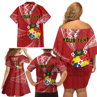 Personalised Tonga Independence Day Family Matching Off Shoulder Short Dress and Hawaiian Shirt Happy 54th Independence Anniversary Ngatu Pattern LT14 - Polynesian Pride