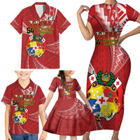 Personalised Tonga Independence Day Family Matching Short Sleeve Bodycon Dress and Hawaiian Shirt Happy 54th Independence Anniversary Ngatu Pattern LT14 - Polynesian Pride