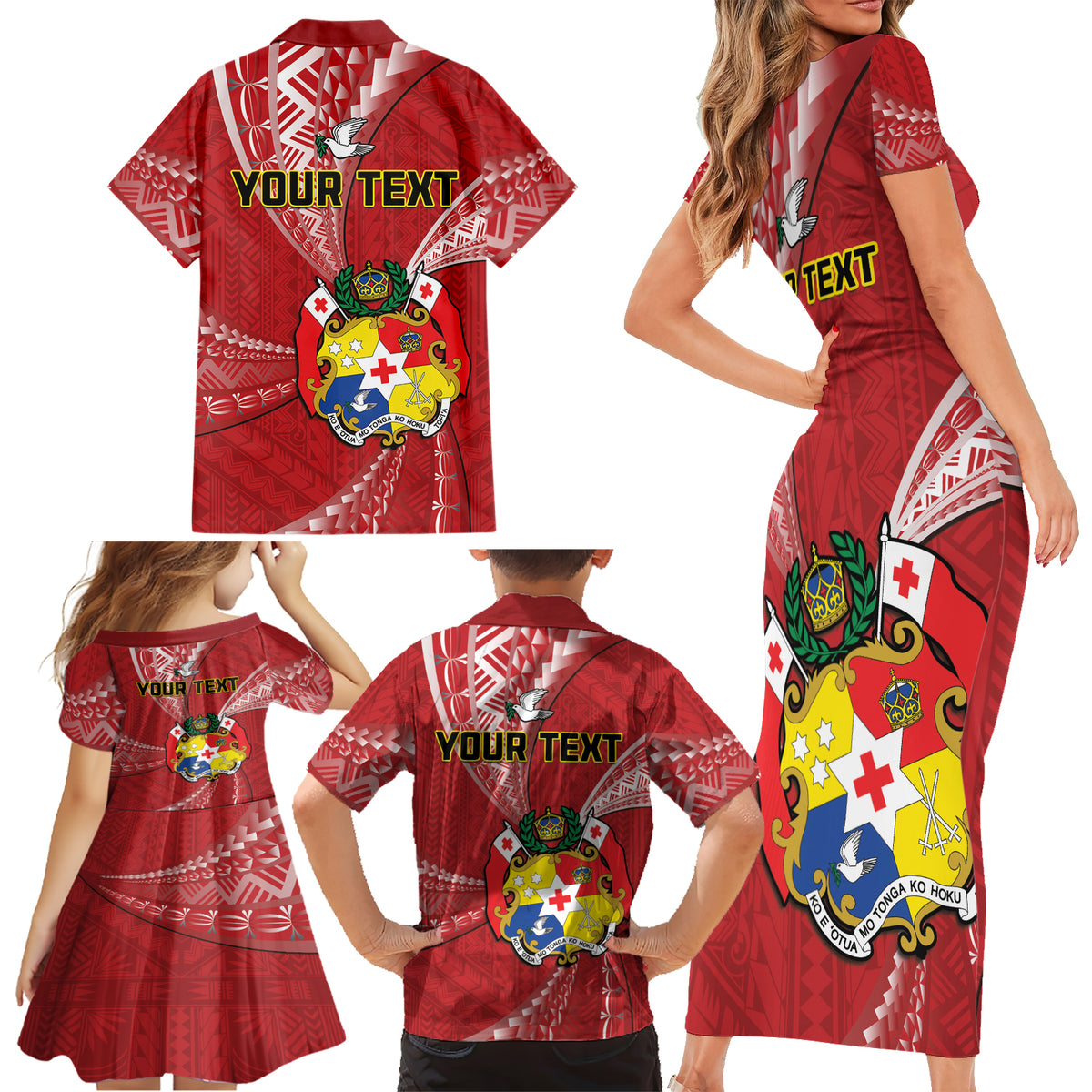 Personalised Tonga Independence Day Family Matching Short Sleeve Bodycon Dress and Hawaiian Shirt Happy 54th Independence Anniversary Ngatu Pattern LT14 - Polynesian Pride