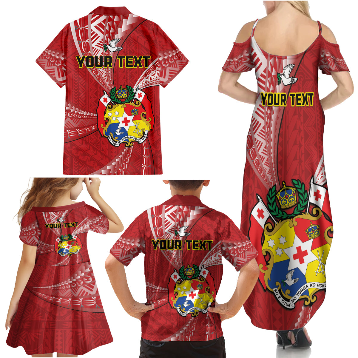 Personalised Tonga Independence Day Family Matching Summer Maxi Dress and Hawaiian Shirt Happy 54th Independence Anniversary Ngatu Pattern LT14 - Polynesian Pride