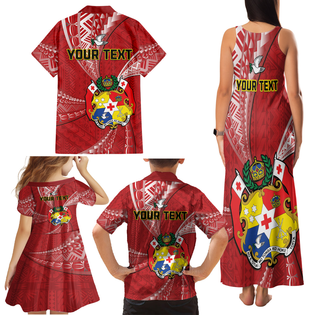 Personalised Tonga Independence Day Family Matching Tank Maxi Dress and Hawaiian Shirt Happy 54th Independence Anniversary Ngatu Pattern LT14 - Polynesian Pride