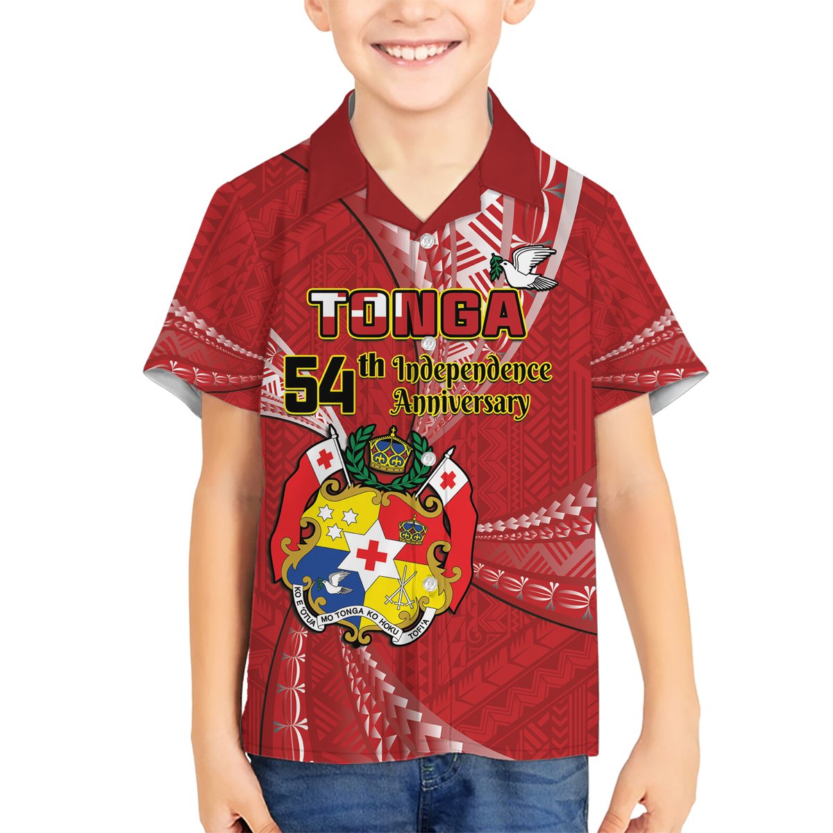 Personalised Tonga Independence Day Hawaiian Shirt Happy 54th Independence Anniversary Ngatu Pattern