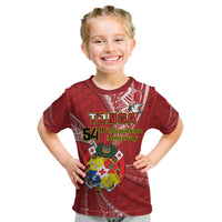 Personalised Tonga Independence Day Kid T Shirt Happy 54th Independence Anniversary Ngatu Pattern LT14 Red - Polynesian Pride