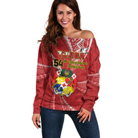 Personalised Tonga Independence Day Off Shoulder Sweater Happy 54th Independence Anniversary Ngatu Pattern