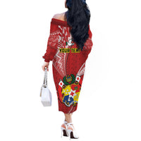 Personalised Tonga Independence Day Off The Shoulder Long Sleeve Dress Happy 54th Independence Anniversary Ngatu Pattern LT14 - Polynesian Pride