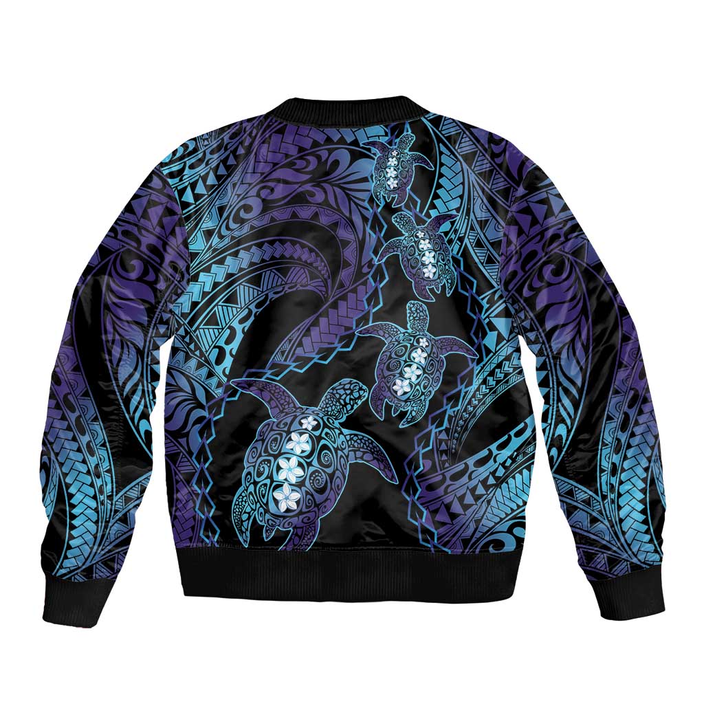 Polynesia Sea Turtle Day Bomber Jacket Tribal Honu Plumeria Polynesian Pattern