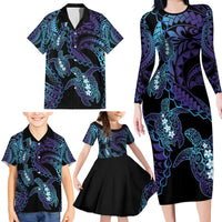 Polynesia Sea Turtle Day Family Matching Long Sleeve Bodycon Dress and Hawaiian Shirt Tribal Honu Plumeria Polynesian Pattern LT14 - Polynesian Pride