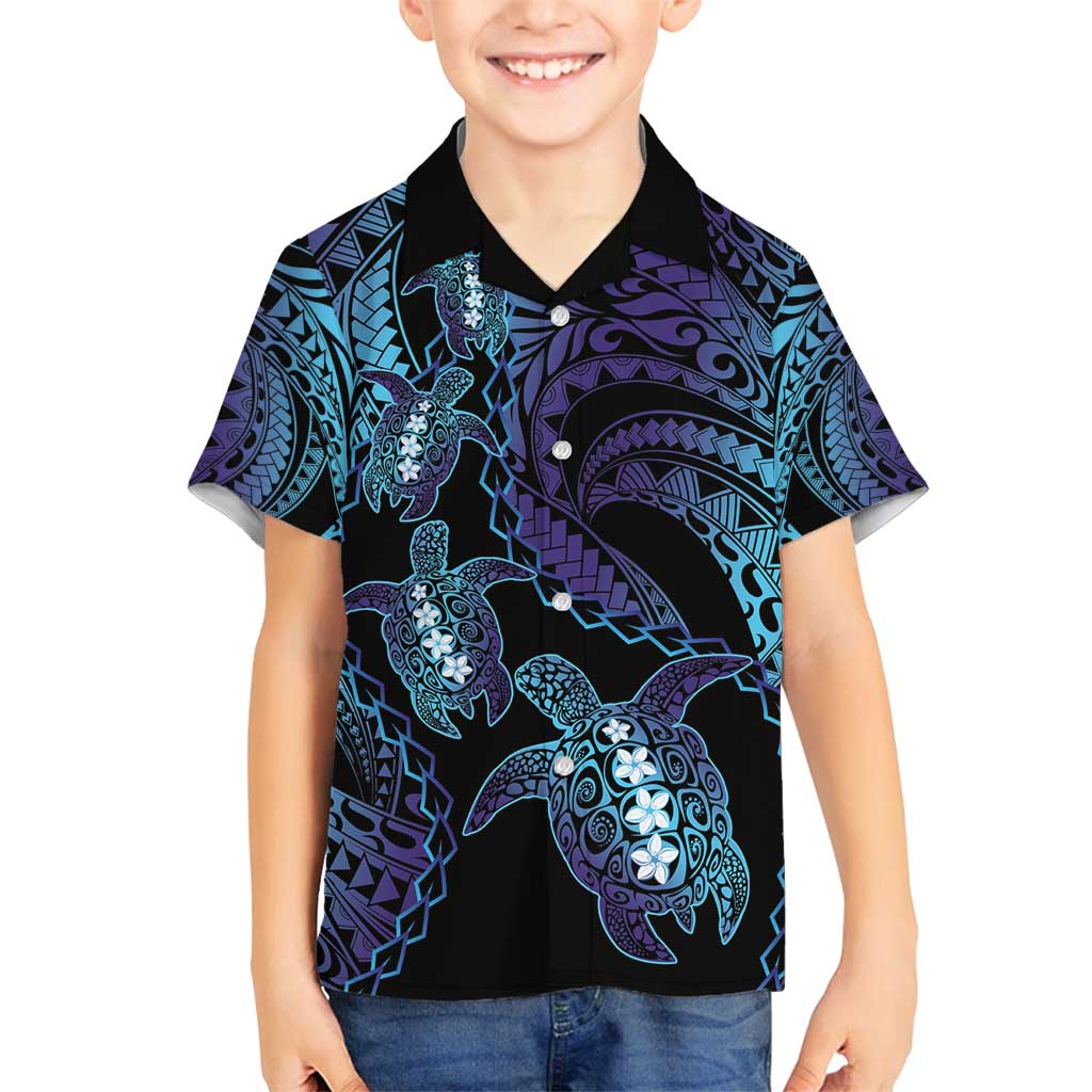 Polynesia Sea Turtle Day Family Matching Long Sleeve Bodycon Dress and Hawaiian Shirt Tribal Honu Plumeria Polynesian Pattern LT14 Son's Shirt Purple - Polynesian Pride