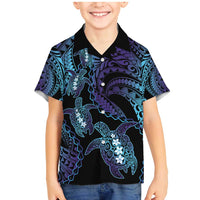 Polynesia Sea Turtle Day Family Matching Mermaid Dress and Hawaiian Shirt Tribal Honu Plumeria Polynesian Pattern LT14 Son's Shirt Purple - Polynesian Pride