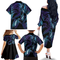 Polynesia Sea Turtle Day Family Matching Off The Shoulder Long Sleeve Dress and Hawaiian Shirt Tribal Honu Plumeria Polynesian Pattern LT14 - Polynesian Pride