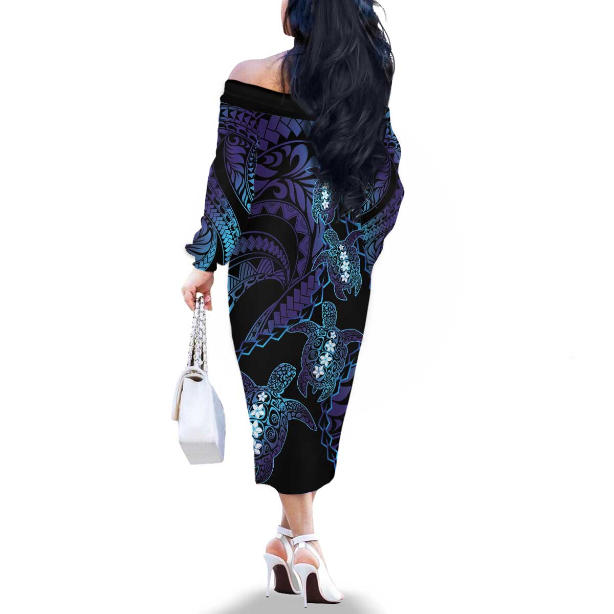 Polynesia Sea Turtle Day Family Matching Off The Shoulder Long Sleeve Dress and Hawaiian Shirt Tribal Honu Plumeria Polynesian Pattern LT14 - Polynesian Pride