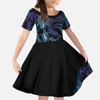 Polynesia Sea Turtle Day Family Matching Off Shoulder Maxi Dress and Hawaiian Shirt Tribal Honu Plumeria Polynesian Pattern LT14 Daughter's Dress Purple - Polynesian Pride
