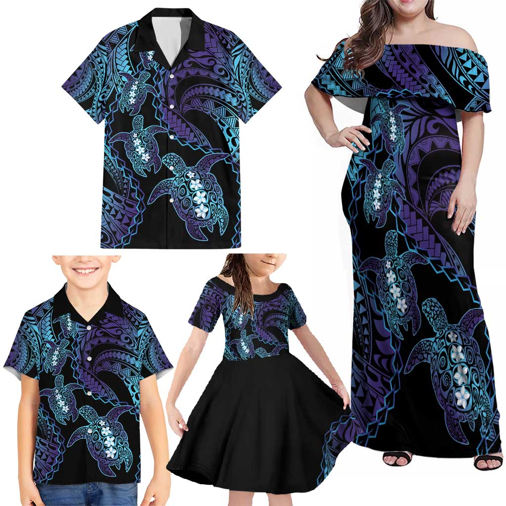 Polynesia Sea Turtle Day Family Matching Off Shoulder Maxi Dress and Hawaiian Shirt Tribal Honu Plumeria Polynesian Pattern LT14 - Polynesian Pride
