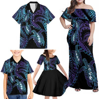 Polynesia Sea Turtle Day Family Matching Off Shoulder Maxi Dress and Hawaiian Shirt Tribal Honu Plumeria Polynesian Pattern LT14 - Polynesian Pride