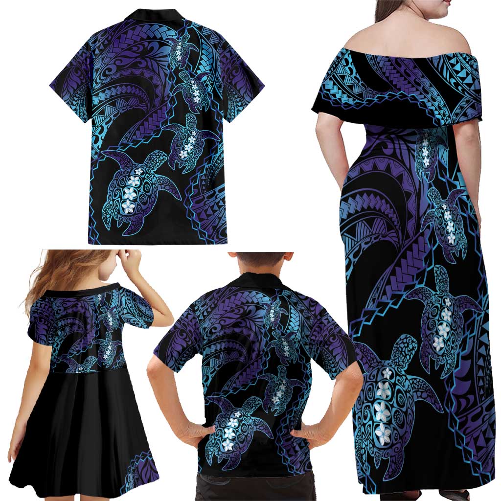 Polynesia Sea Turtle Day Family Matching Off Shoulder Maxi Dress and Hawaiian Shirt Tribal Honu Plumeria Polynesian Pattern LT14 - Polynesian Pride